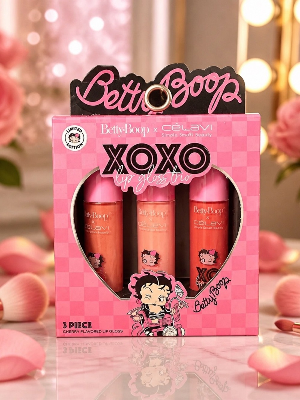 Betty Boop x Celavi XOXO Lip Gloss Trio Limited Edition Cherry Flavored